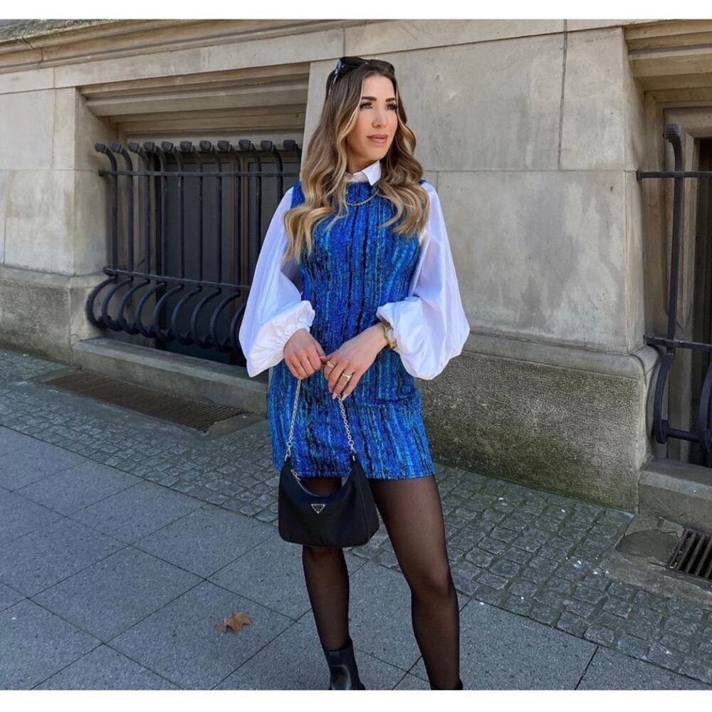 Zara blogger favorite blue sleeveless mini dress